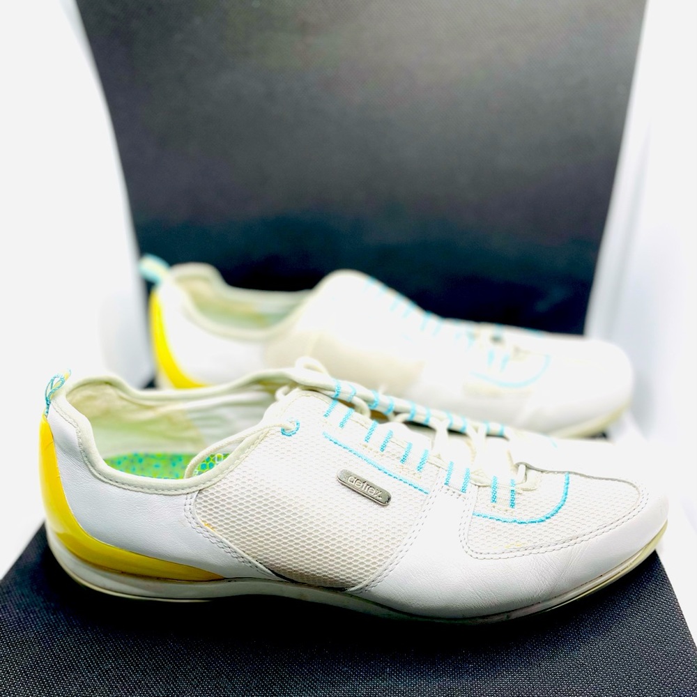 Aetrex ELLIE Women’s Lace Up White Yellow Leather Running Walking Shoes Sz 10